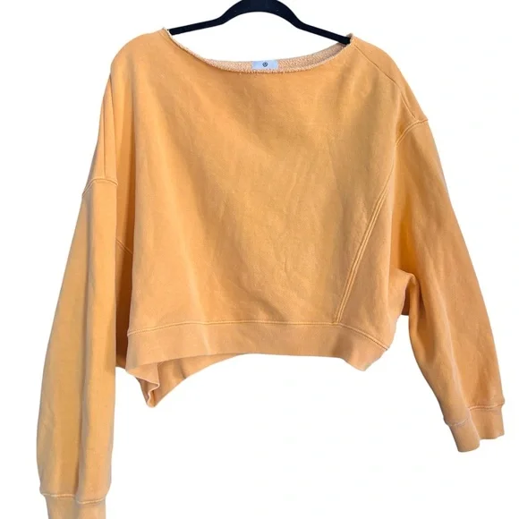 Sundry Women’s Crop Raw Neckline Off Shoulder Sweatshirt Yellow size Medium - Picture 3 of 8